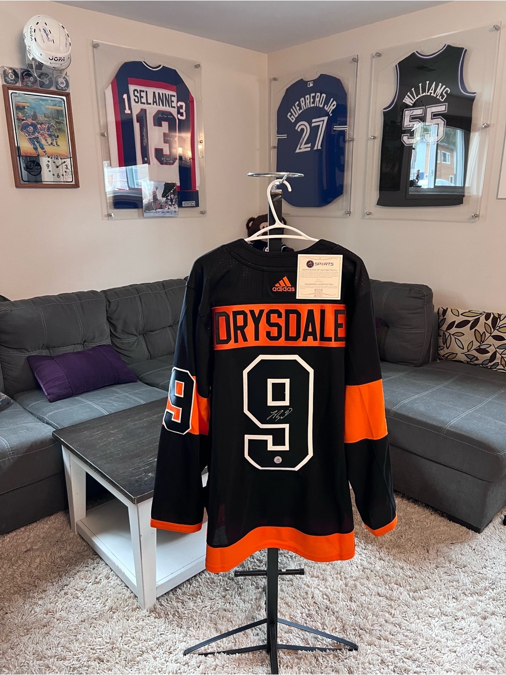 adidas Black and Orange Drysdale #9 Hockey Jersey